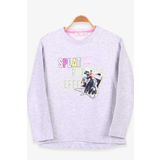 Breeze Açık Gri Melanj 8-14 Yaş Uzun Kollu Baskılı Taşlı Kız Çocuk T-shirt