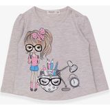 Breeze Bej Melanj 1-4 Yaş Uzun Kollu Ressam Baskılı Kız Çocuk T-shirt