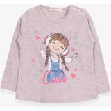 Breeze Bej Melanj 1-4 Yaş Uzun Kollu Sevimli Baskılı Kız Çocuk T-shirt