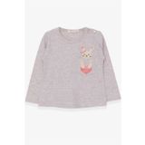 Breeze Bej Melanj 1.5-5 Yaş Uzun Kollu Cepli Tavşancık Baskılı Kız Çocuk T-shirt