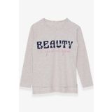 Breeze Bej Melanj 10-16 Yaş Uzun Kollu Taşlı Yazı Baskılı Kız Çocuk T-shirt