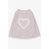 Breeze Bej Melanj 5-10 Yaş Uzun Kollu Simli Kalp Baskılı Kız Çocuk T-shirt