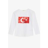 Breeze Beyaz 4-14 Yaş Uzun Kollu Pullu Ay Yıldız Kız Çocuk T-shirt