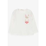 Breeze Ekru 1.5-5 Yaş Uzun Kollu Cepli Tavşancık Baskılı Kız Çocuk T-shirt