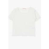 Breeze Ekru 8-14 Yaş Düğme Aksesuarlı Kız Çocuk T-shirt