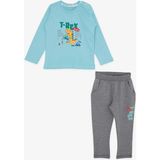 Breeze Erkek Bebek Dinazor Baskılı Eşofman Takım - 9 - 12 Ay - Turkuaz