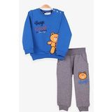 Breeze Erkek Bebek Eşofman Takım Ayı Nakışlı Saks Mavisi (9 Ay-3 Yaş)