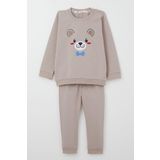 Breeze Erkek Bebek Eşofman Takım Mutlu Köpekçik Nakışlı 9 Ay-3 Yaş, Vizon