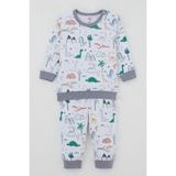Breeze Erkek Bebek Eşofman Takım Omuzdan Patlı Sevimli Dinozorlar Desenli 4 Ay-1 Yaş, Beyaz