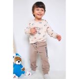 Breeze Erkek Bebek Eşofman Takım Sevimli Köpekçikler Desenli 9 Ay-3 Yaş, Bej - 1 Yaş