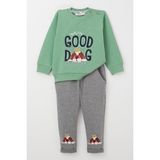 Breeze Erkek Bebek Eşofman Takım Sevimli Kral Köpekçik Nakışlı 6 Ay-2 Yaş, Mint Yeşili