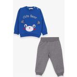 Breeze Erkek Bebek Eşofman Takımı Ayıcıklı Nakışlı 9 Ay-3 Yaş, Saks Mavisi