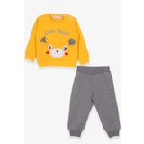 Breeze Erkek Bebek Eşofman Takımı Ayıcıklı Nakışlı 9 Ay-3 Yaş, Sarı