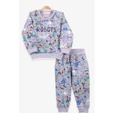 Breeze Erkek Bebek Eşofman Takımı Baskılı Desenli Gri (6 Ay-2 Yaş)