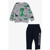 Breeze Erkek Bebek Eşofman Takımı Dinozor Baskılı 9 Ay-3 Yaş, Gri