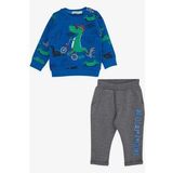 Breeze Erkek Bebek Eşofman Takımı Dinozor Baskılı 9 Ay-3 Yaş, Mavi