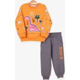 Breeze Erkek Bebek Eşofman Takımı Dinozor Desenli Hardal Sarı (6 Ay-2 Yaş) - 9 Ay