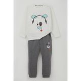 Breeze Erkek Bebek Eşofman Takımı Kulaklıklı Köpekçik Nakışlı 9 Ay-3 Yaş, Beyaz
