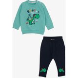 Breeze Erkek Bebek Eşofman Takımı Mint Yeşili Dinozor Nakışlı Pamuklu 6 Ay-2 Yaş İlkbahar Kış Sezonu - 9 Ay