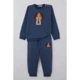 Breeze Erkek Bebek Eşofman Takımı Sevimli Köpekçik Nakışlı Kanguru Cepli 9 Ay-3 Yaş, Indigo - İndigo - 2 Yaş