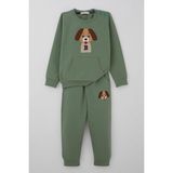 Breeze Erkek Bebek Eşofman Takımı Sevimli Köpekçik Nakışlı Kanguru Cepli 9 Ay-3 Yaş, Mint Yeşili