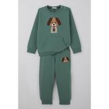 Breeze Erkek Bebek Eşofman Takımı Sevimli Köpekçik Nakışlı Kanguru Cepli 9 Ay-3 Yaş, Petrol Yeşili - 1 Yaş