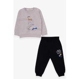 Breeze Erkek Bebek Eşofman Takımı Yarış Temalı Bej Melanj (9 Ay-3 Yaş)