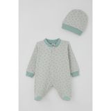 Breeze Erkek Bebek Patikli Tulum Mini Üçgenler Desenli 0-6 Ay, Su Yeşili - Açık Yeşil