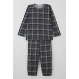 Breeze Erkek Bebek Pijama Takımı Dinozor Krallığı Ekose Desenli 9 Ay-3 Yaş, Gri