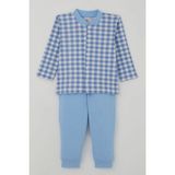 Breeze Erkek Bebek Pijama Takımı Ekose Desenli Önden Çıtçıtlı 4 Ay - 1 Yaş , Mavi - 9 Ay