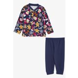 Breeze Erkek Bebek Pijama Takımı Kurabiye Desenli Yılbaşı Temalı 4 Ay-1 Yaş, Koyu Mavi