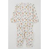 Breeze Erkek Bebek Pijama Takımı Omuzdan Patlı Bebek Hayvanat Bahçesi 4 Ay-1 Yaş, Ekru