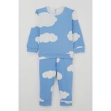 Breeze Erkek Bebek Pijama Takımı Omuzdan Patlı Bulut Desenli 4 Ay-1 Yaş, Mavi - 6 Ay