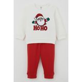 Breeze Erkek Bebek Pijama Takımı Omuzdan Patlı Peluş Sakallı Hoho Noel Baba 4 Ay-1 Yaş, Ekru - 6 Ay