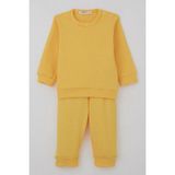 Breeze Erkek Bebek Pijama Takımı Omuzdan Patlı Rib Çizgili 4 Ay-1 Yaş, Sarı - 6 Ay