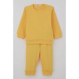 Breeze Erkek Bebek Pijama Takımı Omuzdan Patlı Rib Çizgili 4 Ay-1 Yaş, Sarı
