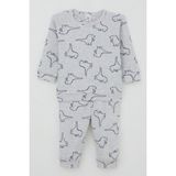 Breeze Erkek Bebek Pijama Takımı Omuzdan Patlı Sevimli Dinozor Desenli 4 Ay-1 Yaş, Açık Gri Melanj - 6 Ay