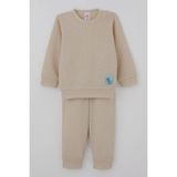 Breeze Erkek Bebek Pijama Takımı Omuzdan Patlı Sevimli Fil Armalı 4 Ay-1 Yaş, Taş