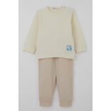 Breeze Erkek Bebek Pijama Takımı Omuzdan Patlı Sevimli Uykucu Yıldız Armalı 4 Ay-1 Yaş, Krem - 9 Ay