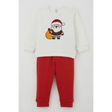 Breeze Erkek Bebek Pijama Takımı Omuzdan Patlı Yılbaşı Temalı Noel Baba Nakışlı 4 Ay-1 Yaş, Ekru - 9 Ay