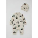 Breeze Erkek Bebek Tulum Minik Iş Makineleri Desenli 0-6 Ay, Krem - 0 - 3 Ay
