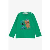 Breeze Erkek Bebek Uzun Kollu Tişört Ayıcık Baskılı Yazı Nakışlı 9 Ay-3 Yaş, Yeşil