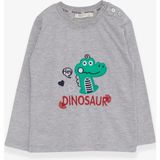 Breeze Erkek Bebek Uzun Kollu Tişört Dinozor Nakışlı 9 Ay-3 Yaş, Gri Melanj - 2 Yaş