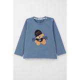 Breeze Erkek Bebek Uzun Kollu Tişört Havalı Ayıcık Nakışlı 9 Ay-3 Yaş, Indigo - İndigo