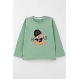 Breeze Erkek Bebek Uzun Kollu Tişört Havalı Ayıcık Nakışlı 9 Ay-3 Yaş, Mint Yeşili - 1,5 Yaş