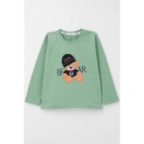 Breeze Erkek Bebek Uzun Kollu Tişört Havalı Ayıcık Nakışlı 9 Ay-3 Yaş, Mint Yeşili