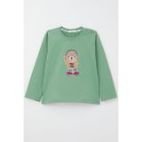 Breeze Erkek Bebek Uzun Kollu Tişört Hip Hop Ayıcık Nakışlı 9 Ay-3 Yaş, Mint Yeşili