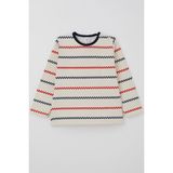 Breeze Erkek Bebek Uzun Kollu Tişört Patlı Minimal Marin Çizgili 9 Ay-3 Yaş, Krem - 1 Yaş