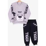 Breeze Erkek Çocuk Eşofman Takımı Kaplan Nakışlı Gri Melanj (1-4 Yaş) - 1,5 Yaş