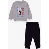 Breeze Erkek Çocuk Eşofman Takımı Rakam Nakışlı Trend 1.5-5 Yaş Gri Melanj Desenli - 2 Yaş